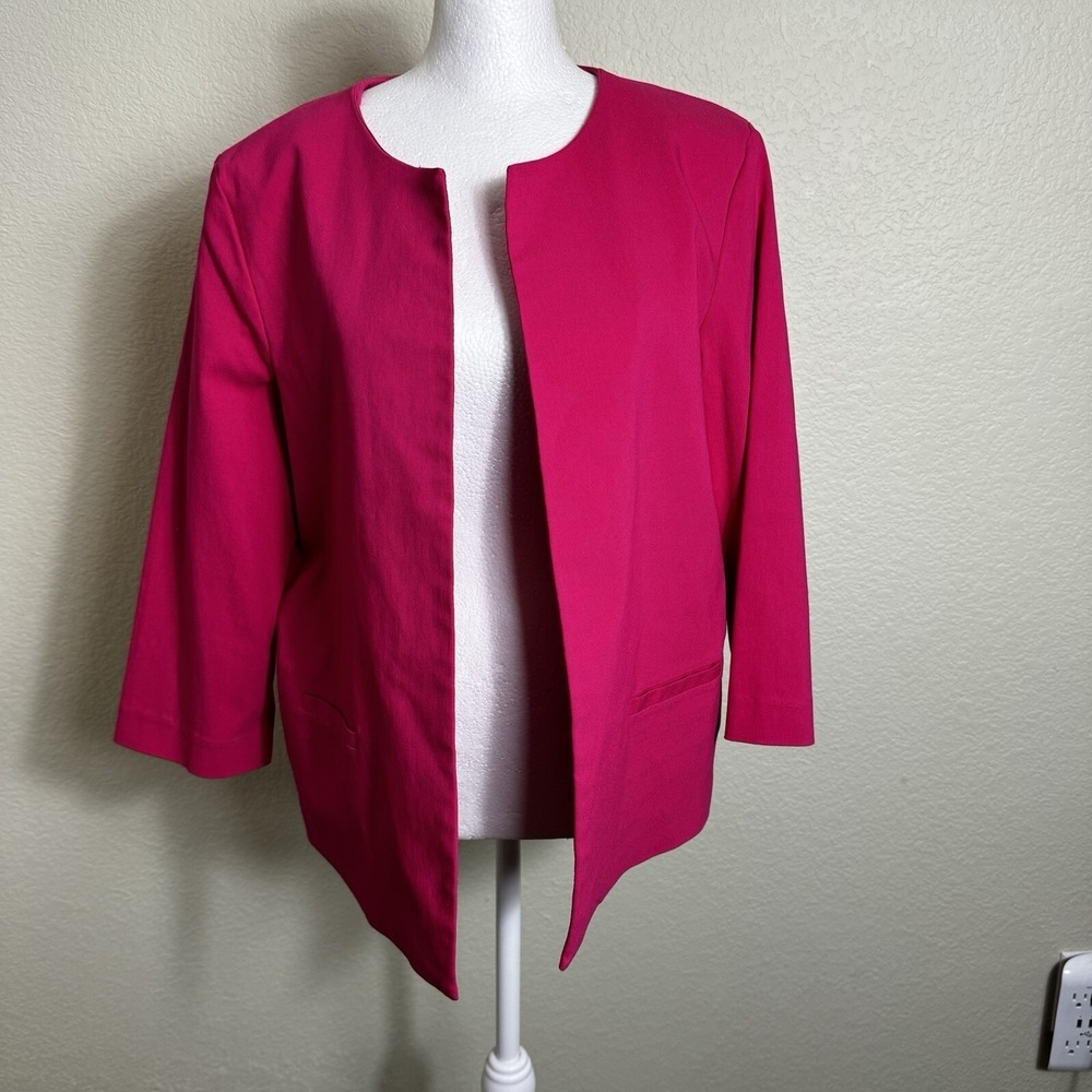 ATTYRE NEW YORK Blazer L Magenta Open Front 3/4 Sleeve Pleat Back Stretch Lined